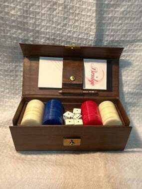 Vintage Faux Wood Bridge Game Set with Chips and Score Pad